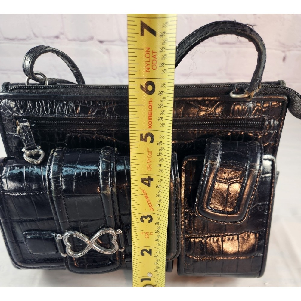 Brighton Organizer Black Mock Crocodile Leather Wallet Crossbody Purse - Picture 2 of 9